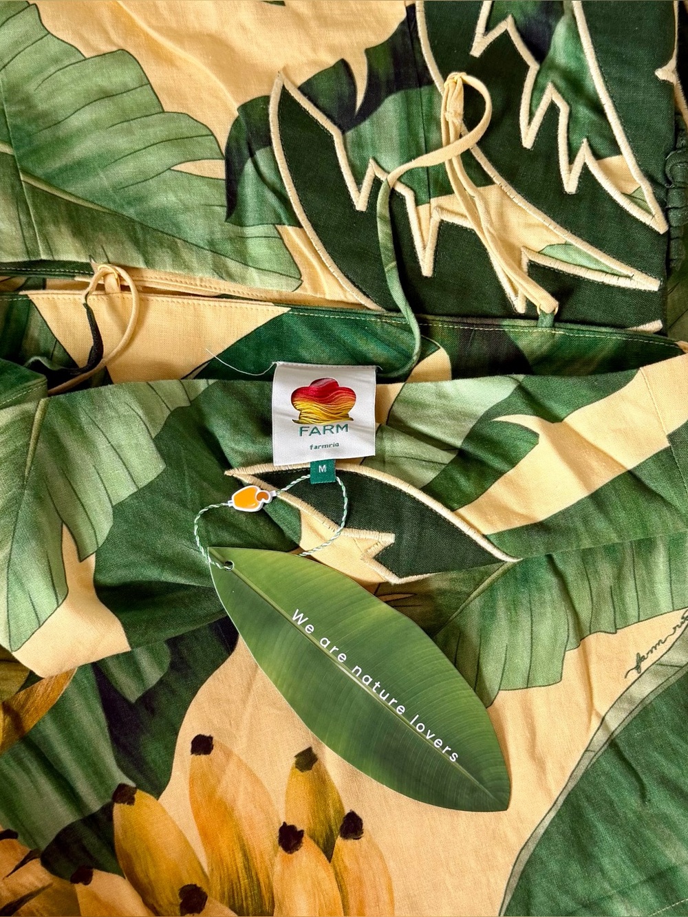 FARM Rio Soft Yellow 3D Banana Leaves Cutout Maxi Dress Lined NWT - Size M/L - Picture 11 of 15